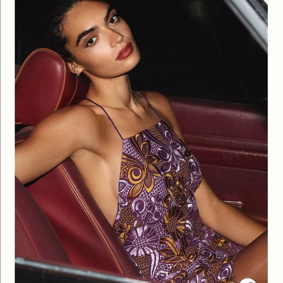 Anthropologie Embroidered Halter Mini Dress / Sz 6 - Picture 2 of 6